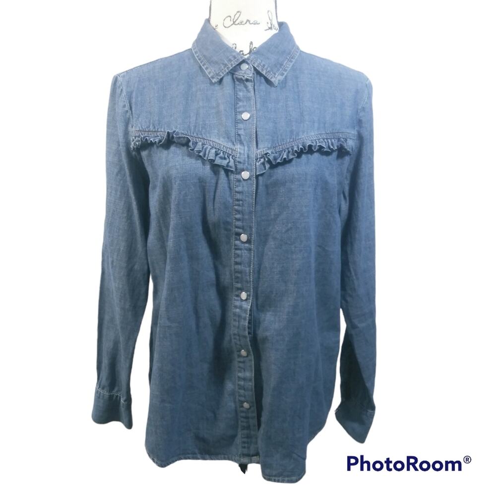 Live a Little Denim Pearl Snap Button Up Cotton Long Sleeve NWT M